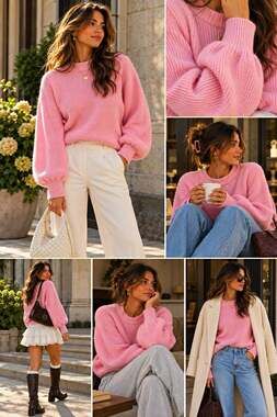 GANNI Pink Ribbed Knit Crew Neck Pullover Sweater Long Sleeve Women’s S
